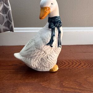 Ceramic White Goose Figurine with Black Bow